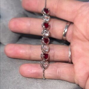 Macys Red simulated Ruby and CZ adjustable Silver Bracelet